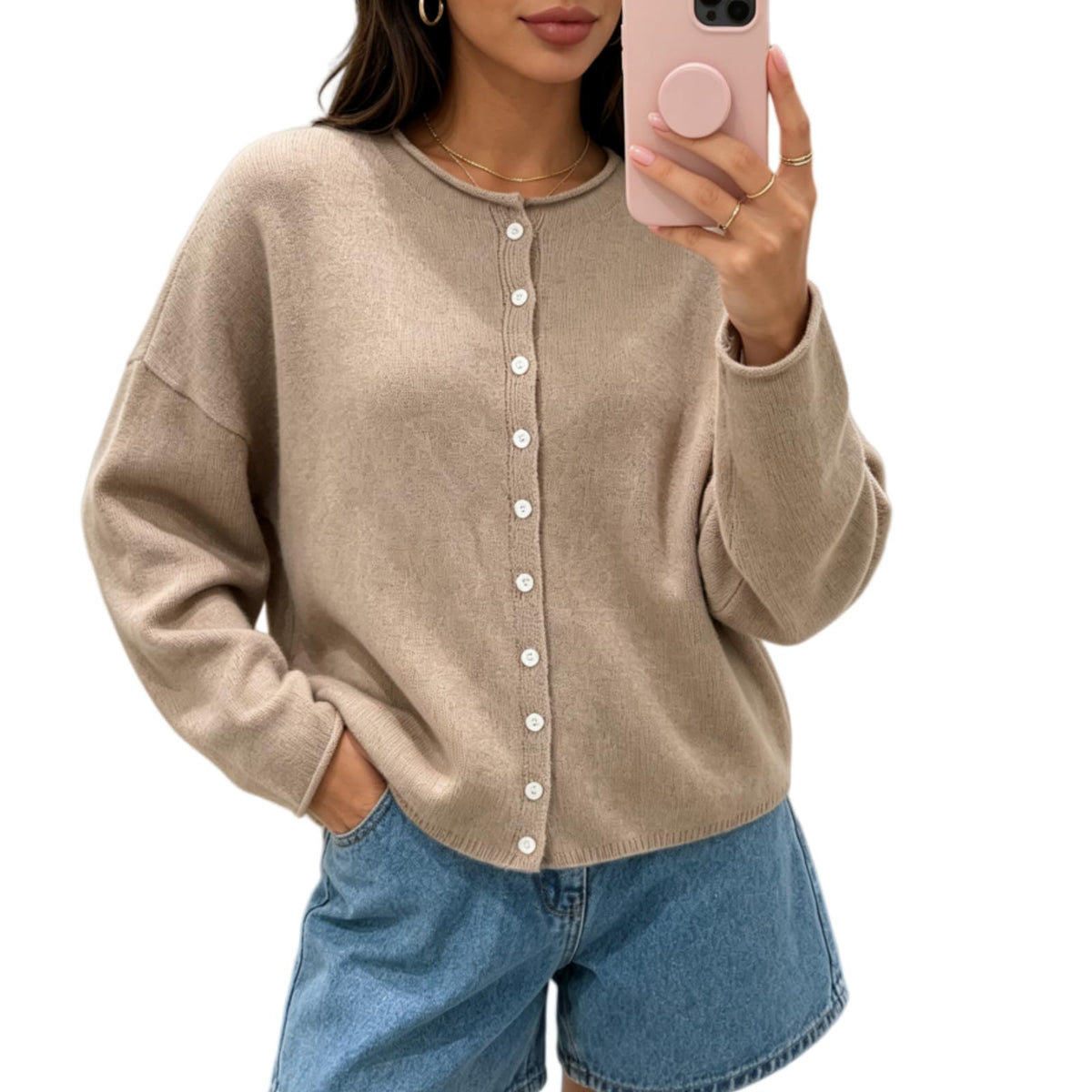 Women Knit Cardigan Sweaters Long Sleeve Button Down Loose Top