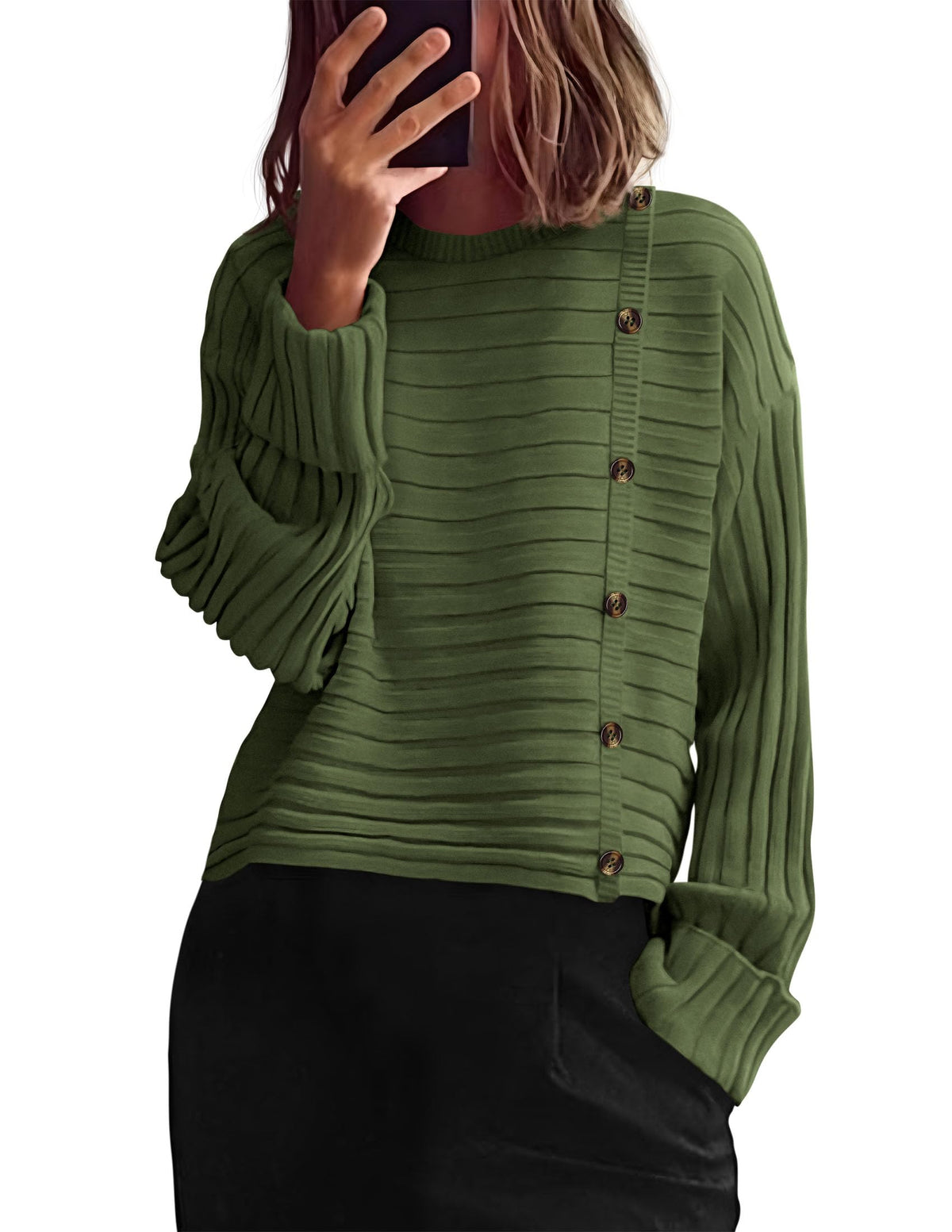 PRETTYGARDEN Womens Asymmetric Button Long Sleeve Sweater