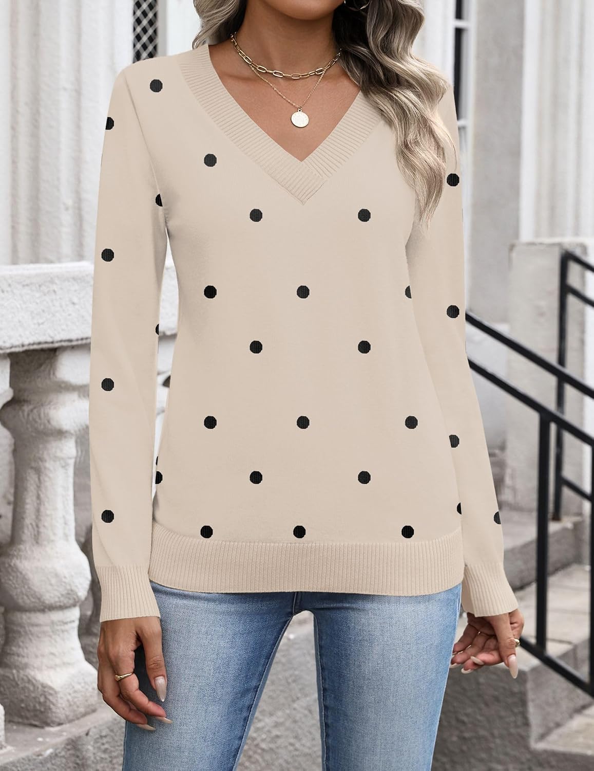 Zeagoo Womens V Neck Sweaters Long Sleeve Tops Lightweight Fall Clothes