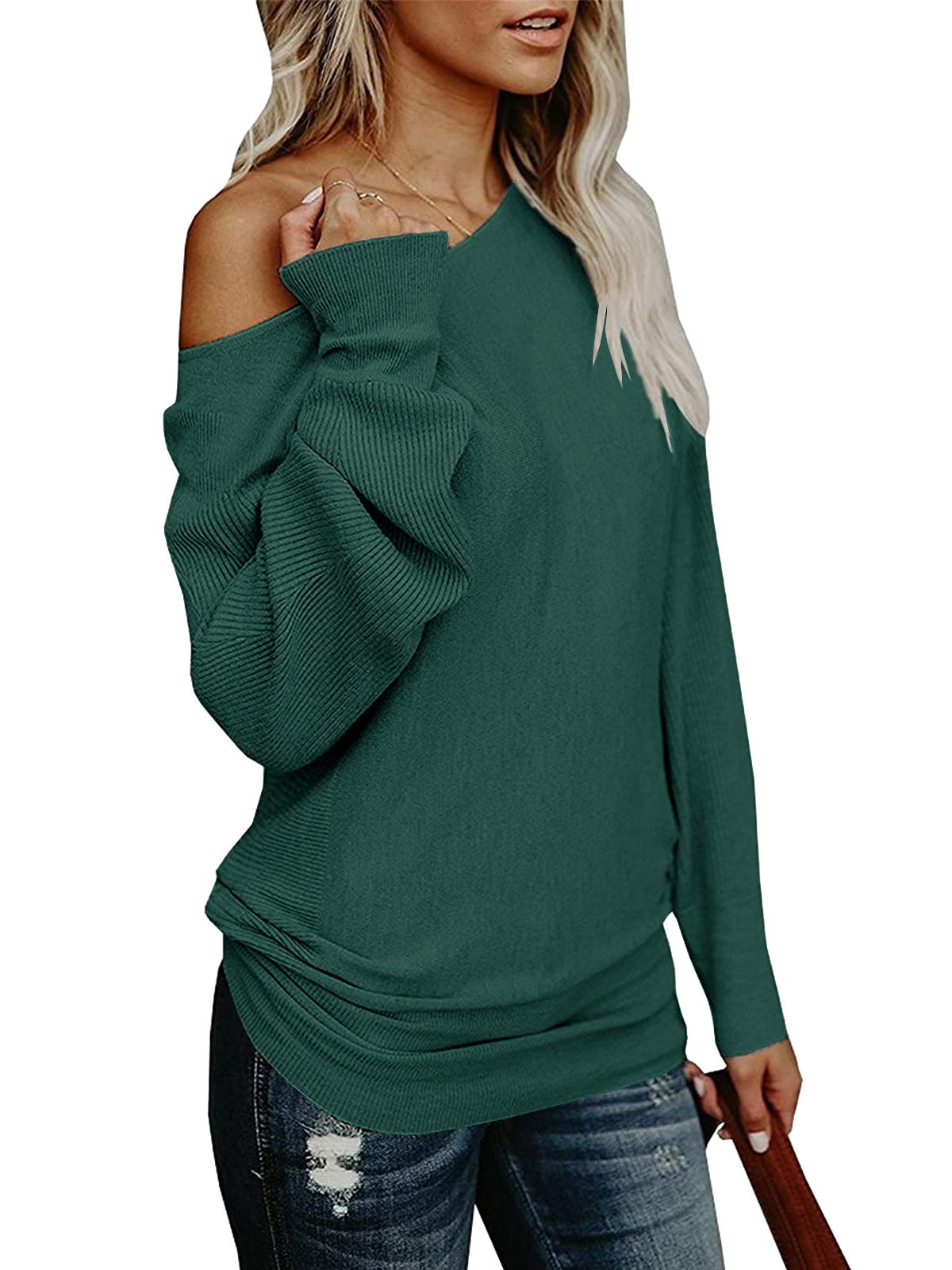 UMEKO Womens Off The Shoulder Sweater Oversized Knit Long Sleeve Sweaters Tunic Tops
