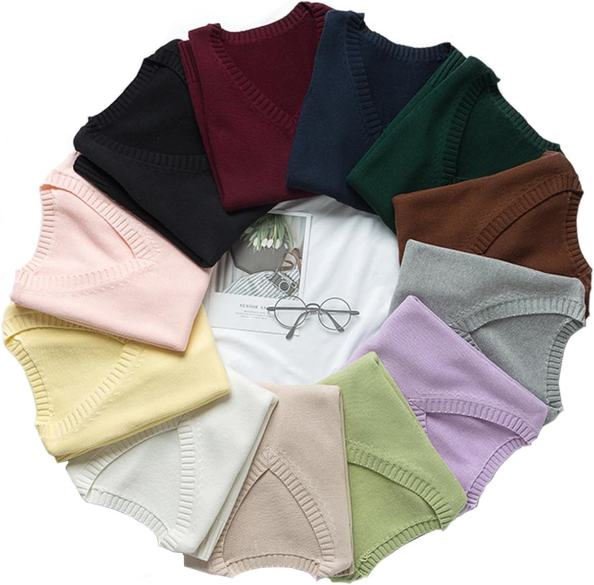 ZUEVI Women's Sweater Vest Classic V Neck Uniform Pullover Knitwear Tops