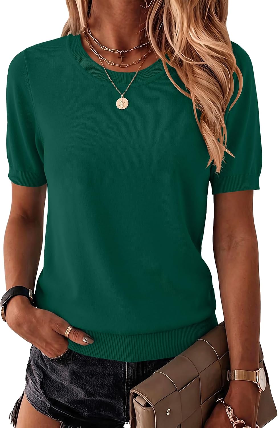 Zeagoo Womens Tops Short Sleeve Sweater Crewneck Basic Fashion Clothing