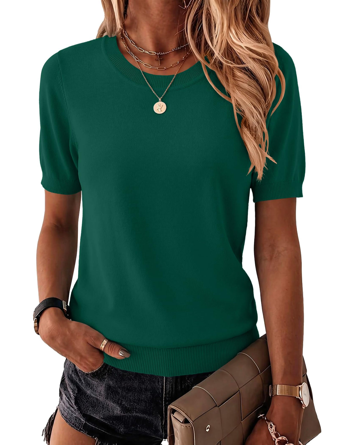 Zeagoo Womens Tops Short Sleeve Sweater Crewneck Basic Fashion Clothing