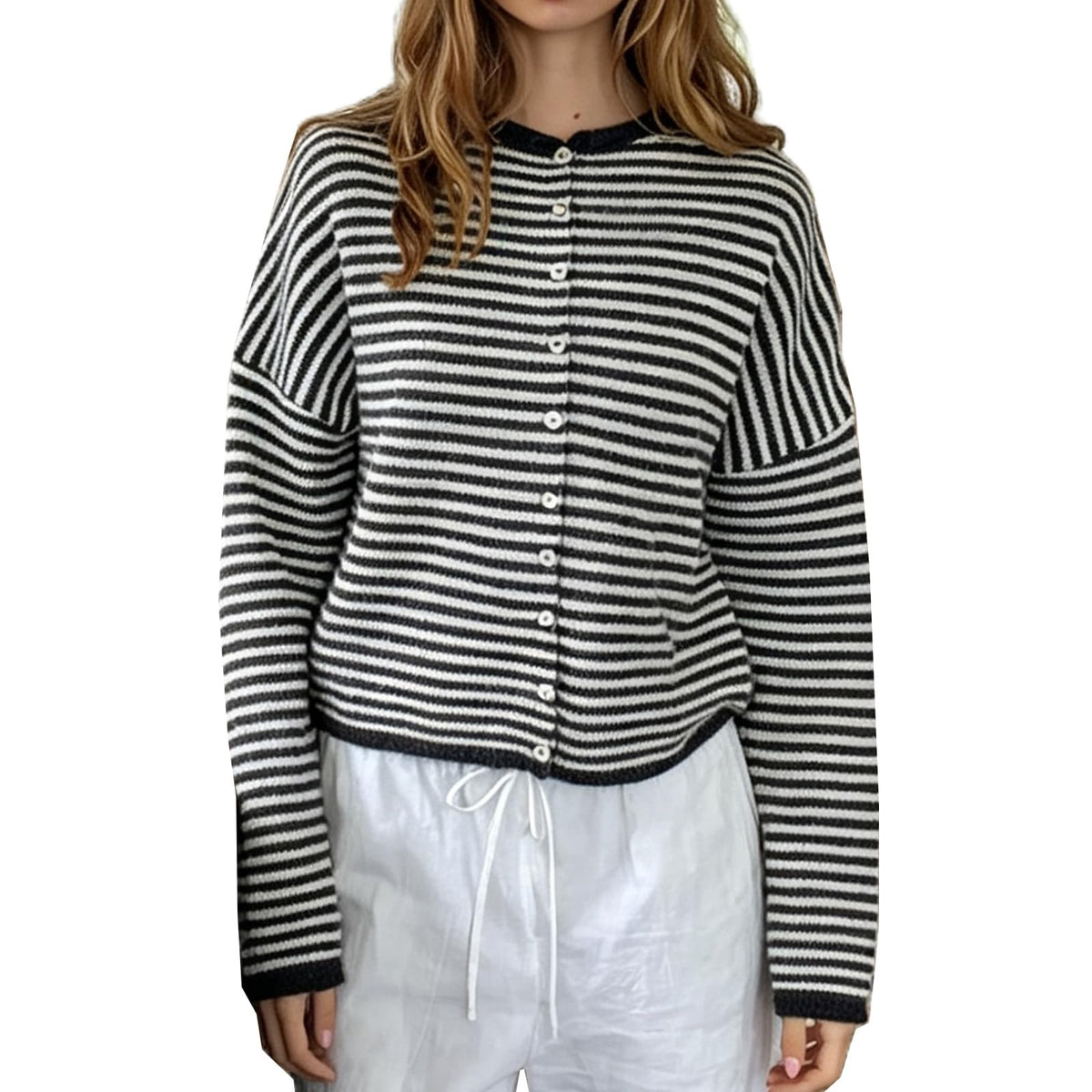 Women Knit Cardigan Sweaters Long Sleeve Button Down Loose Top