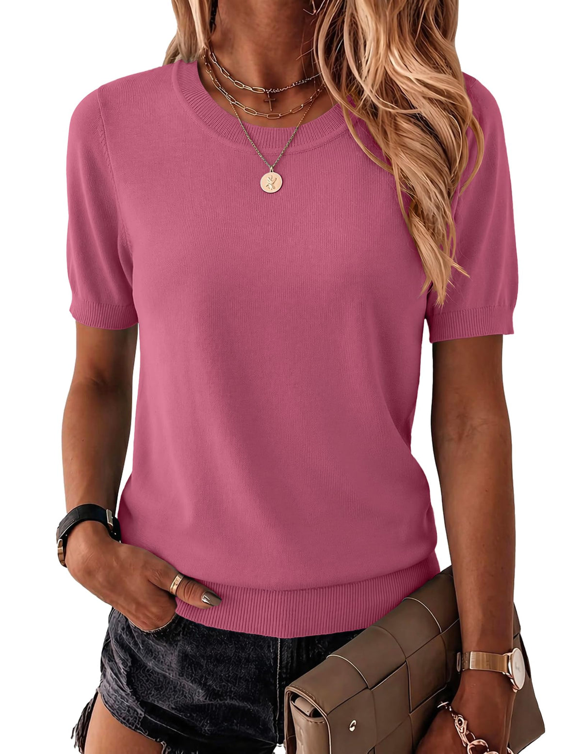 Zeagoo Womens Tops Short Sleeve Sweater Crewneck Basic Fashion Clothing