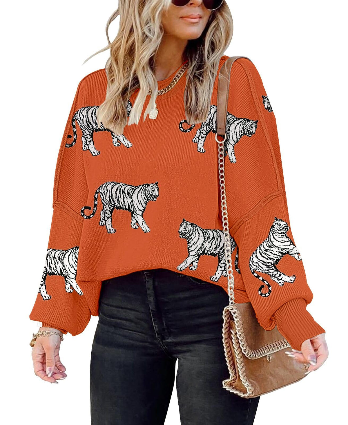 Womens Sweaters Causal Crewneck Batwing Sleeve Knit Top Side Split Oversized Pullover Sweater Loose Jumper
