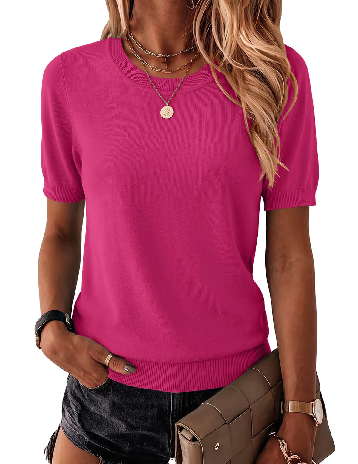 Zeagoo Womens Tops Short Sleeve Sweater Crewneck Basic Fashion Clothing
