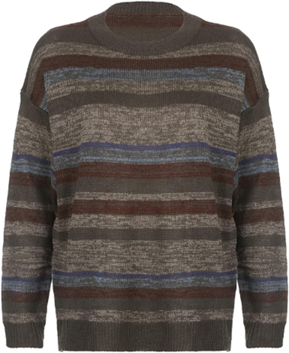 Women Y2K Argyle Striped Pullover Sweater Casual Long Sleeve Round Neck Vintage Preppy Style Pullover Knitwear