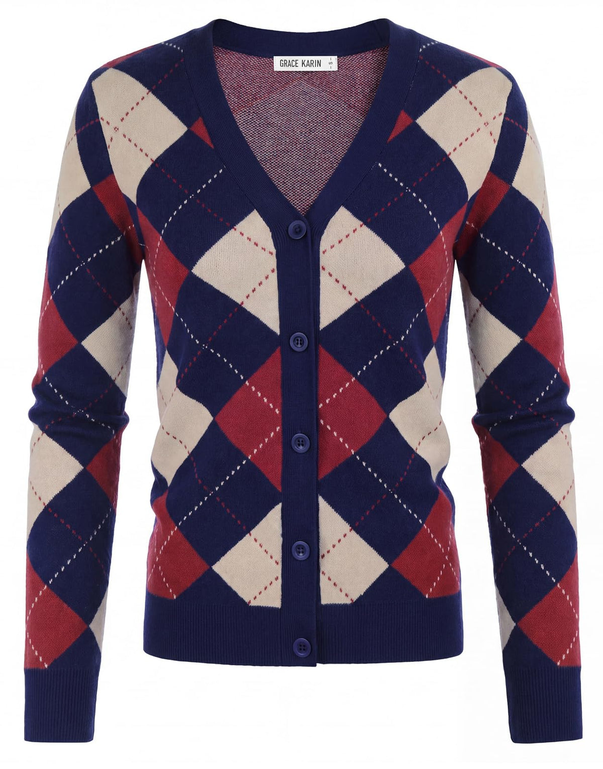 GRACE KARIN Cardigan Sweaters for Women Fall Argyle Sweater Preppy Clothes