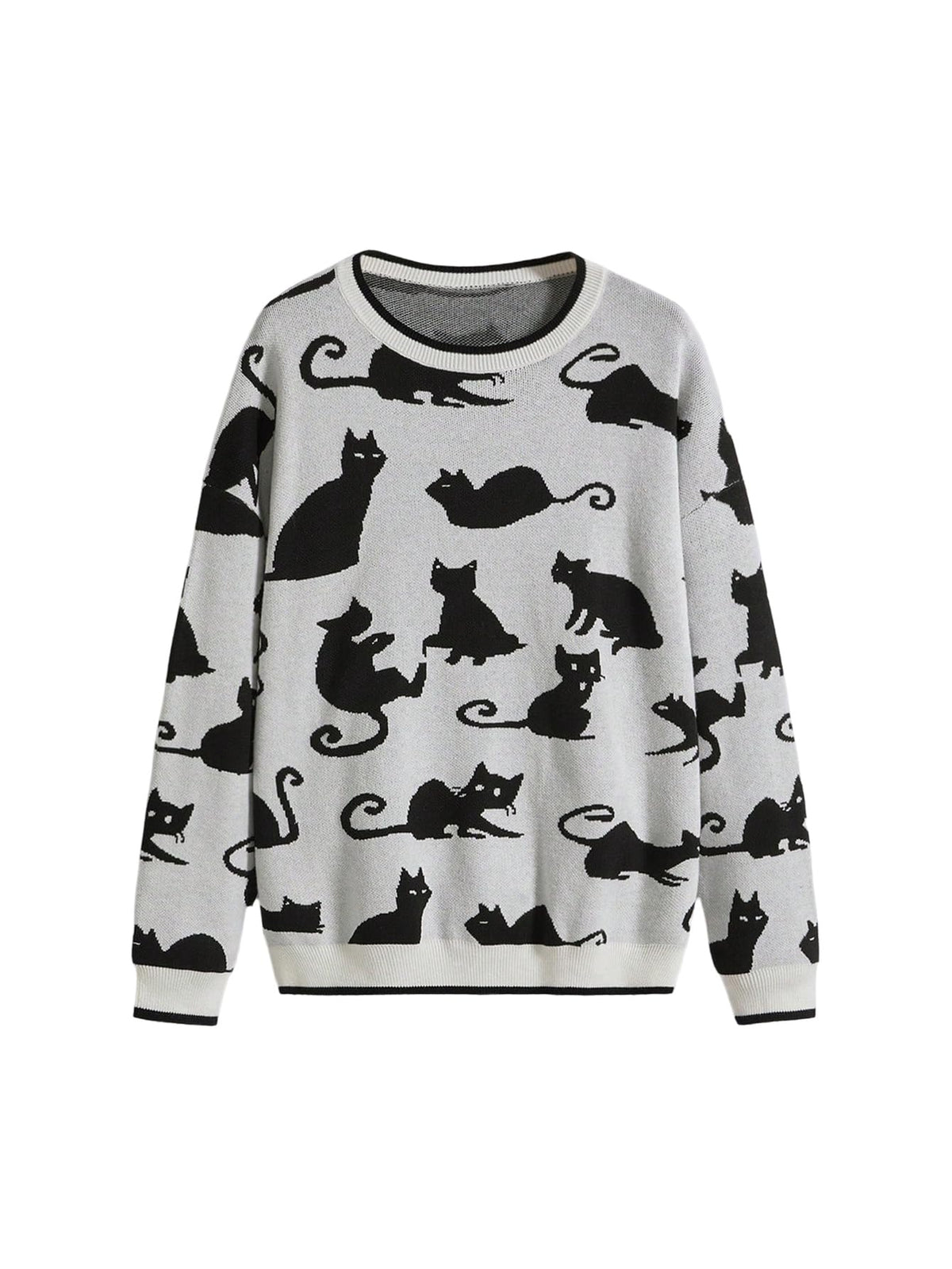 WDIRARA Women's Goth Cartoon Pattern Sweater Knit Pullover Top