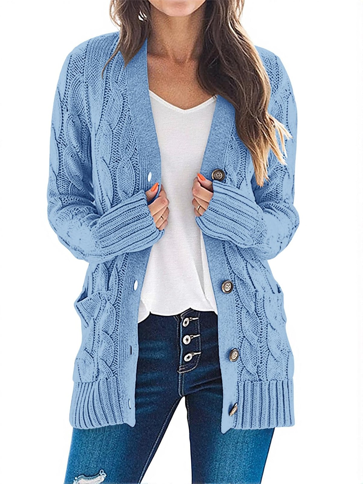 MEROKEETY Womens Fall 2026 Long Sleeve Cable Knit Cardigan Sweaters