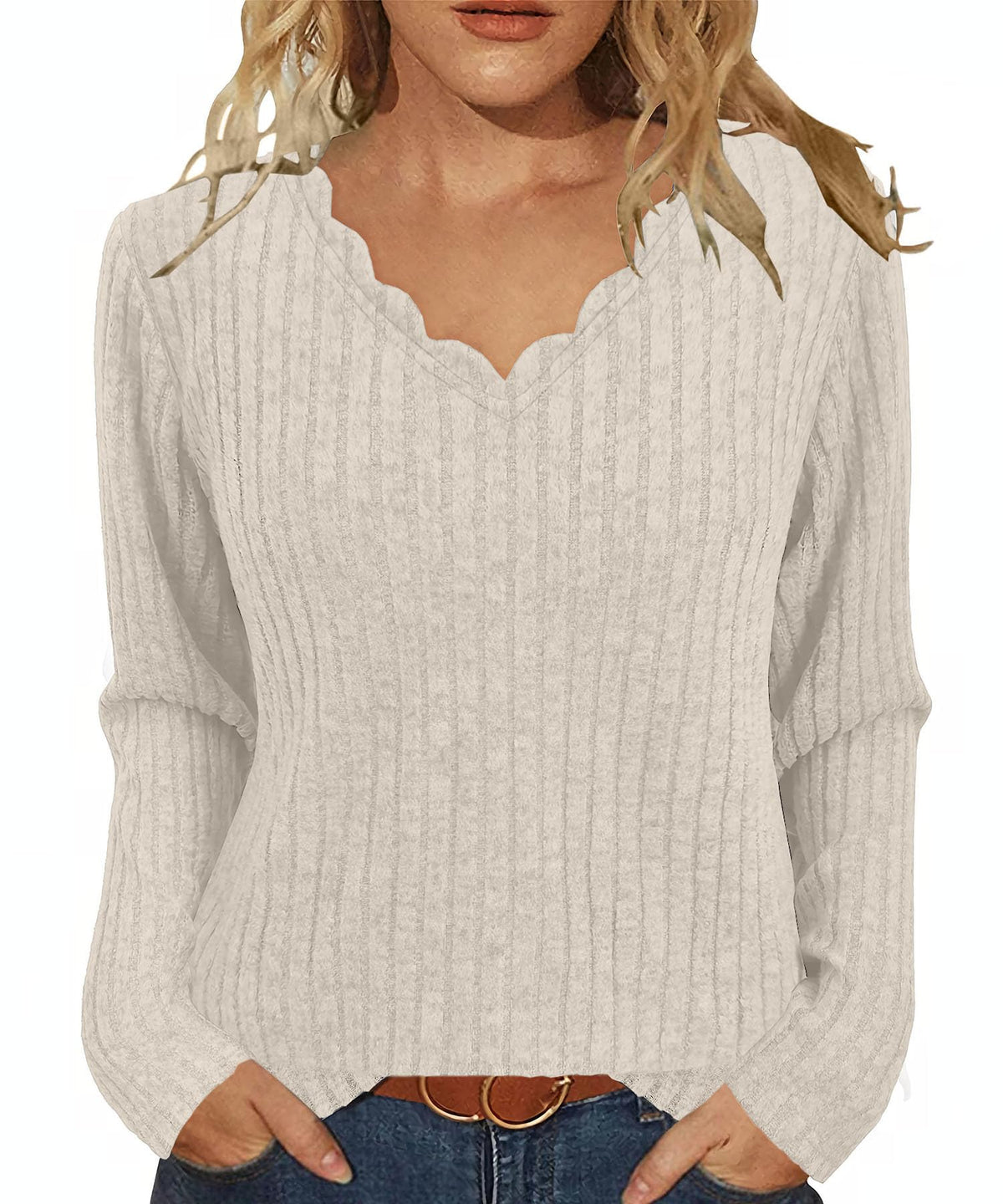 JomeDesign Womens Sweaters Casual Long Sleeve V Neck Lightweight Tunic