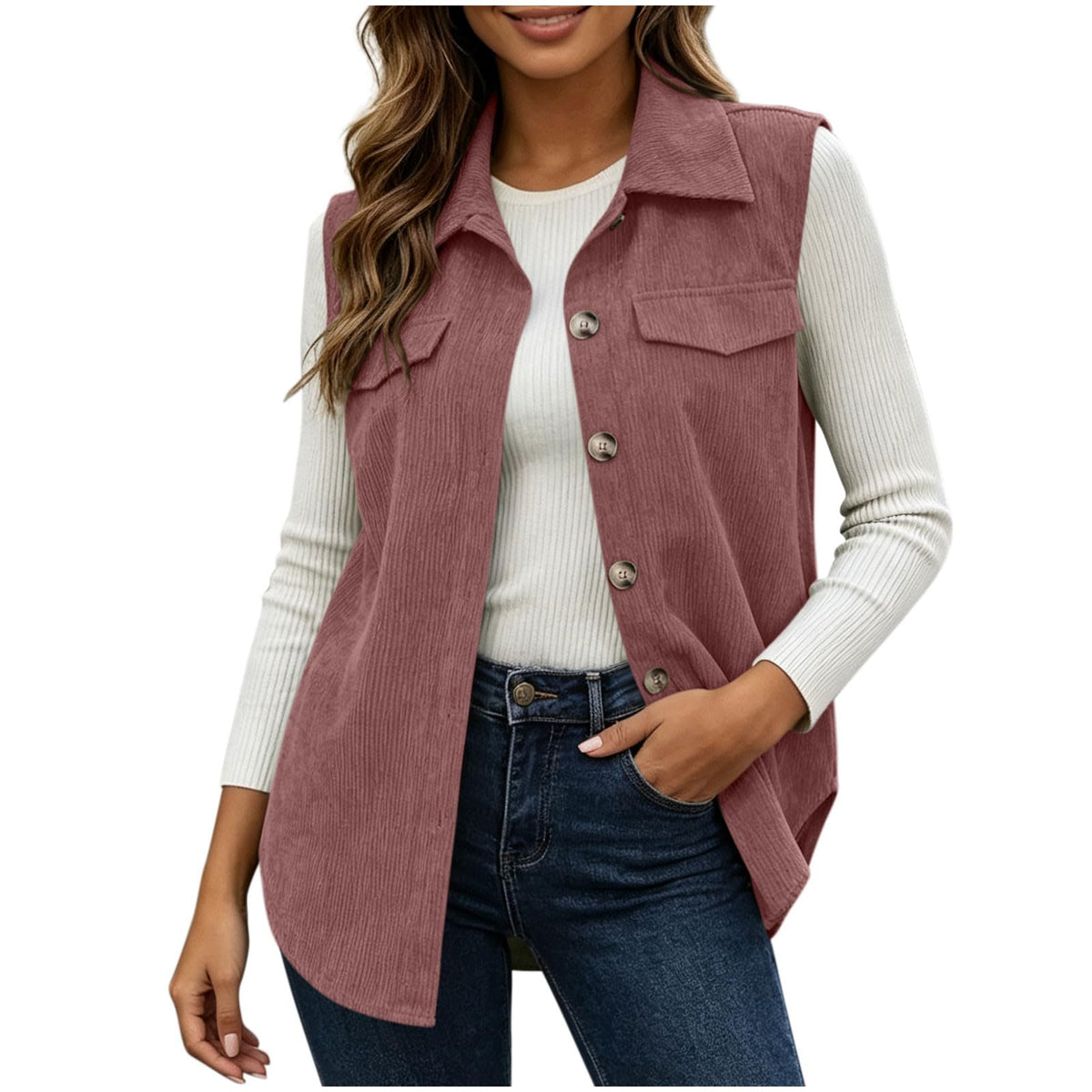 Corduroy Vest Women Lightweight Sleeveless Corduroy Jacket