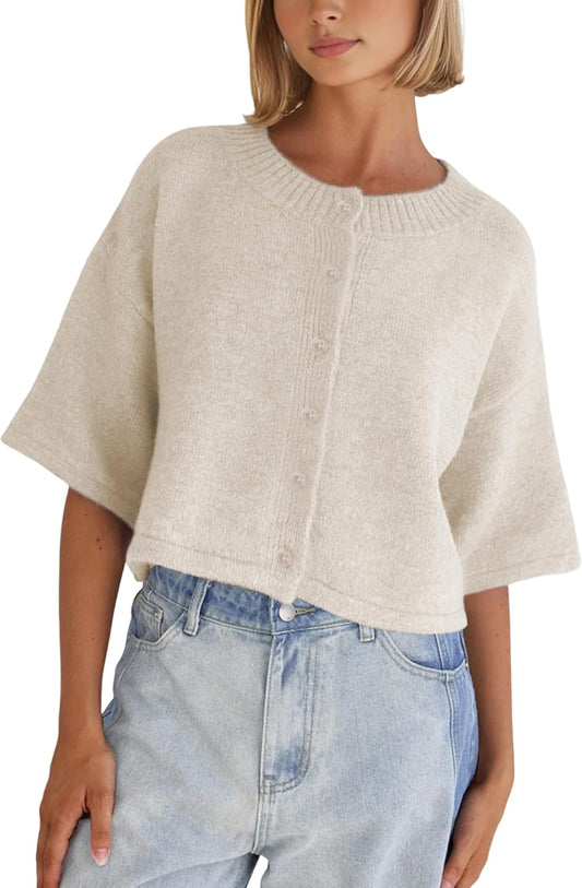Springrain Lightweight Cardigans for Women Cropped Knit Sweater