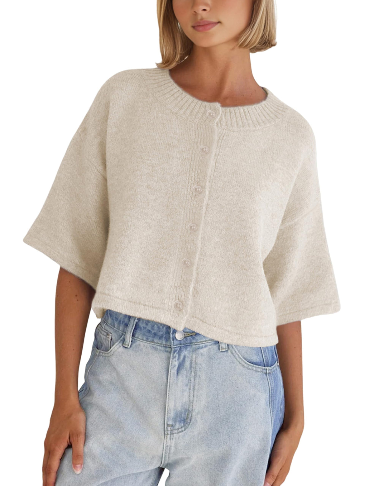 Springrain Lightweight Cardigans for Women Cropped Knit Sweater