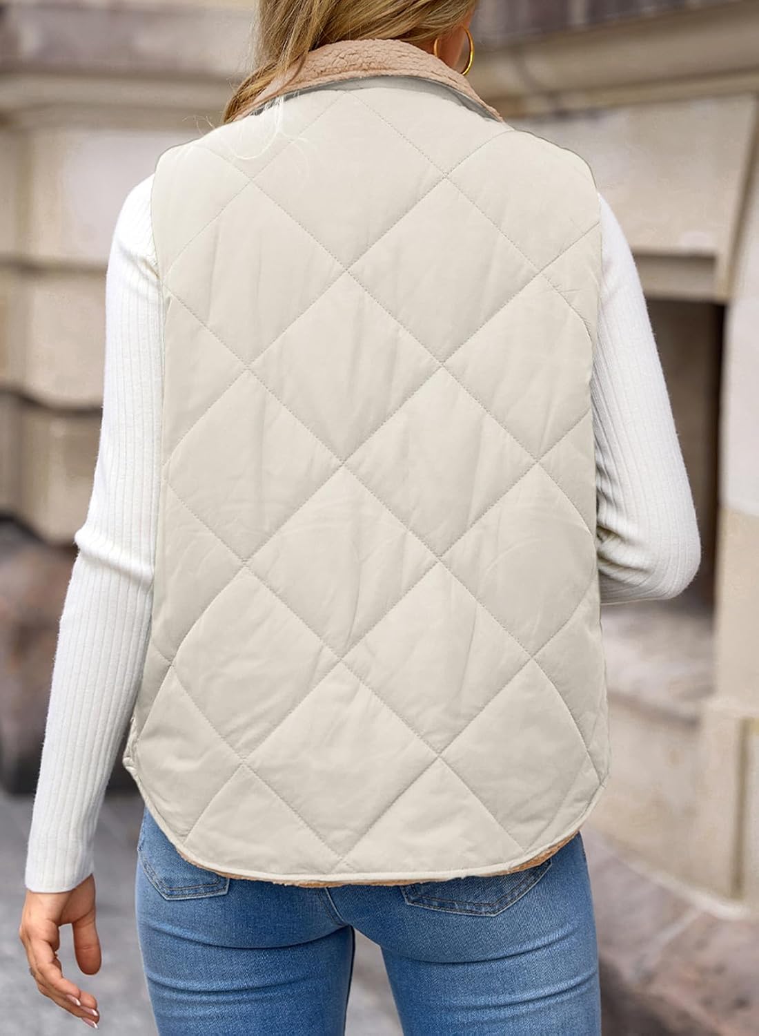 Dokotoo Womens Sherpa Fleece Vest Stand Collar Zip Up Puffer Quilted Jacket