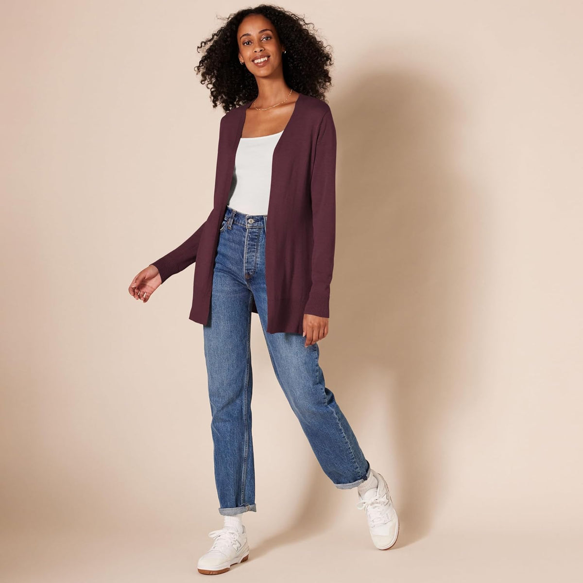 Amazon Essentials Women's Lightweight Long-Sleeve Open-Front Long Cardigan Sweater, Regular Fit