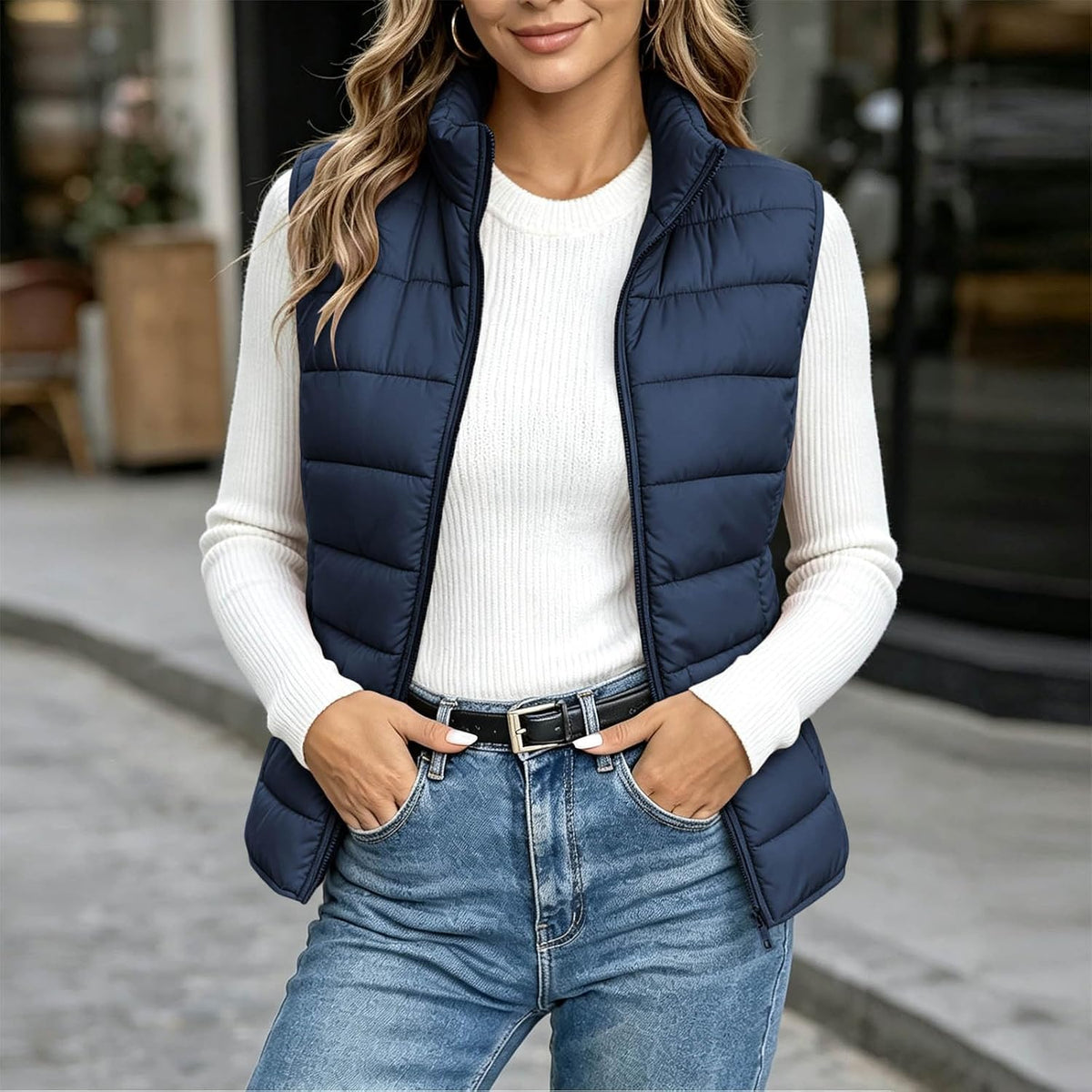 Women's Puffer Vest Lightweight Quilted Sleeveless Jacket Zip Up