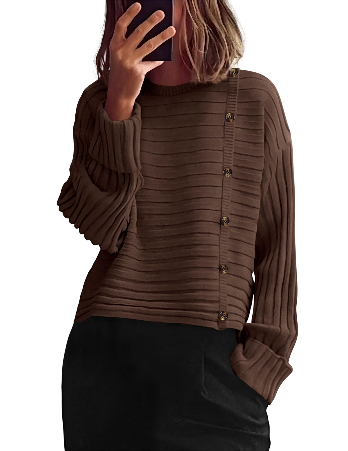 PRETTYGARDEN Womens Asymmetric Button Long Sleeve Sweater