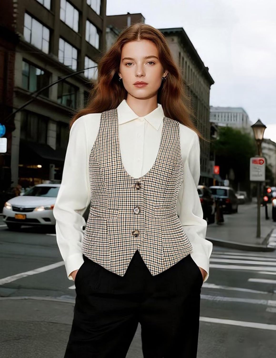 GRACE KARIN Women's Suit Vest Top, Dressy Casual Sleeveless Button Waistcoat, Fromal Steampunk Blazer for Work Office