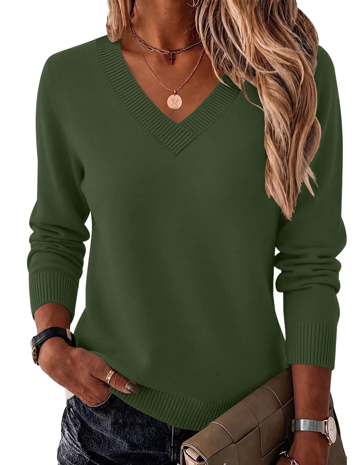 Zeagoo Womens V Neck Sweaters Long Sleeve Tops Lightweight Fall Clothes