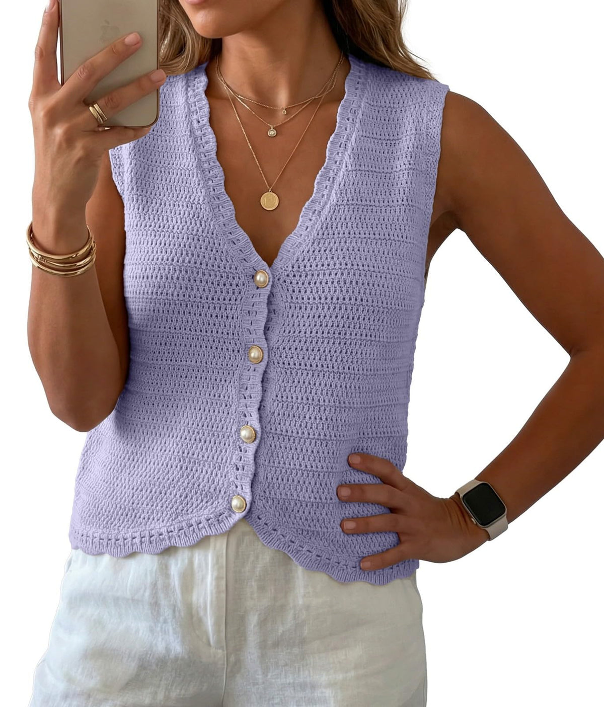 GRECERELLE Women's Summer Sleeveless V Neck Sweater Vest Knit Tank Top