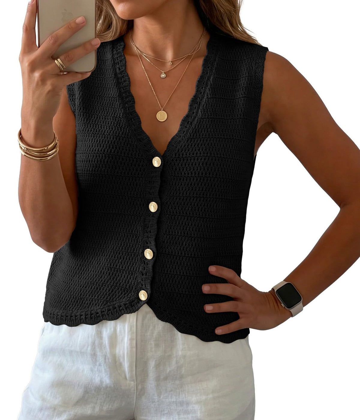 GRECERELLE Women's Summer Sleeveless V Neck Sweater Vest Knit Tank Top