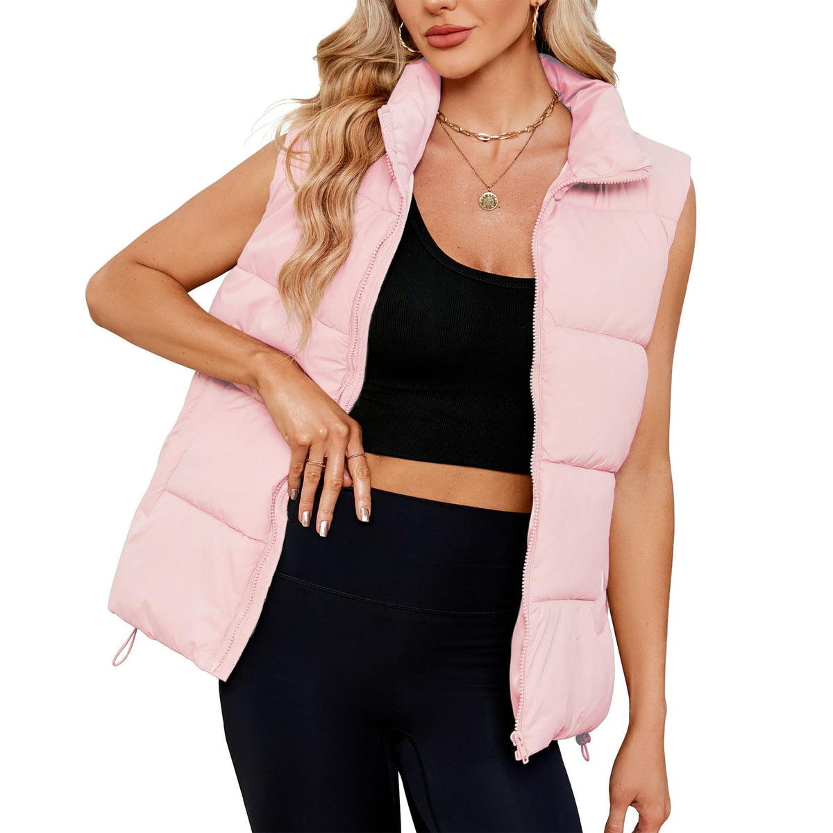 Century Star Puffer Vest for Women's Outerwear Vests Puffy Oversized 2024 Quilted Vest Tops Jackets Coat with Pockets