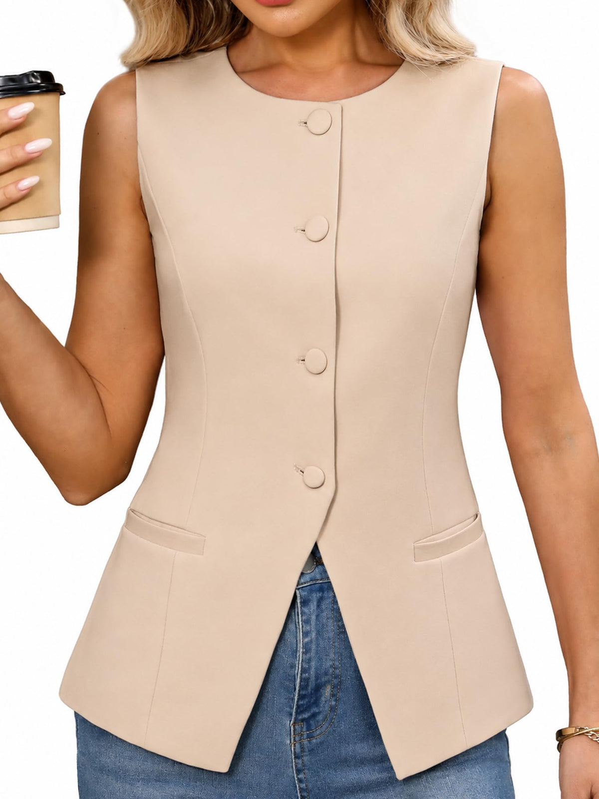 ELLEVEN Knit Vest Tops for Women, Button Down Business Casual Outfits