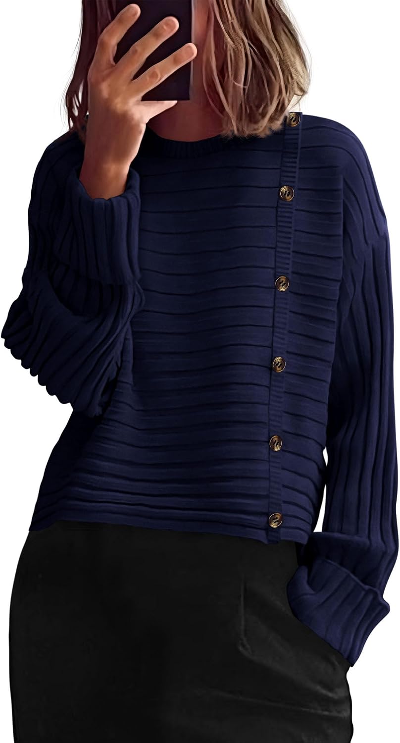 PRETTYGARDEN Womens Asymmetric Button Long Sleeve Sweater