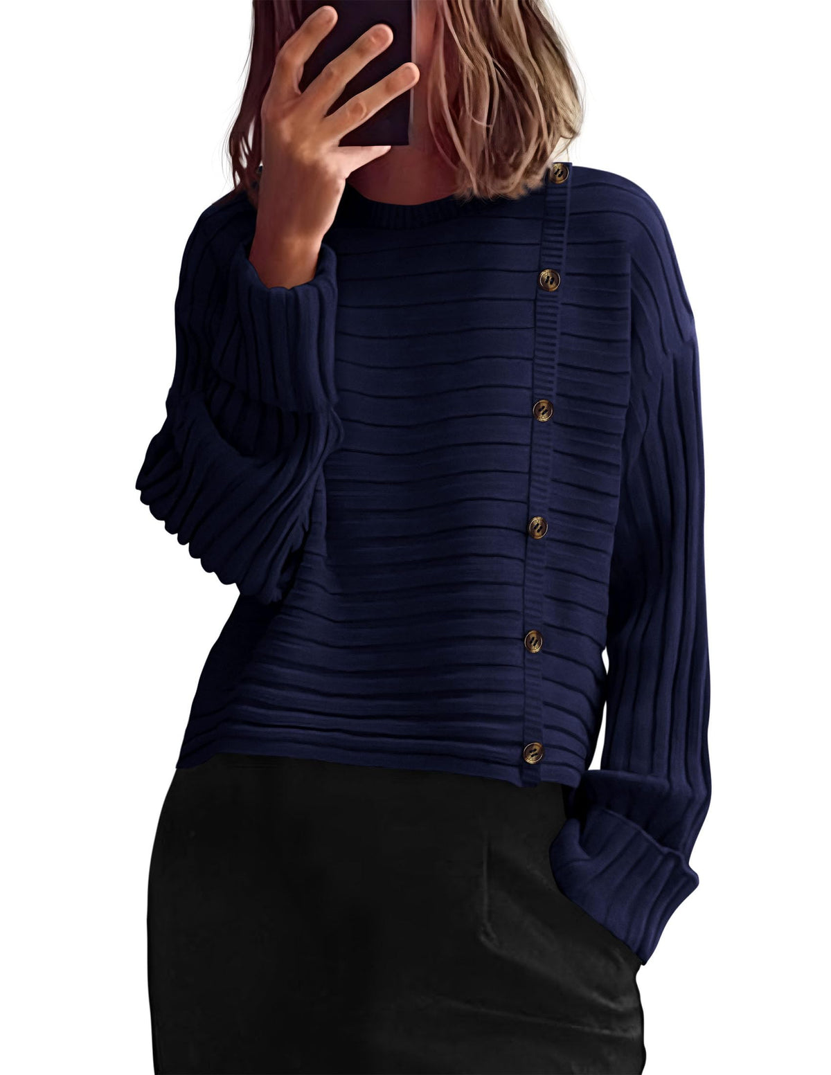 PRETTYGARDEN Womens Asymmetric Button Long Sleeve Sweater