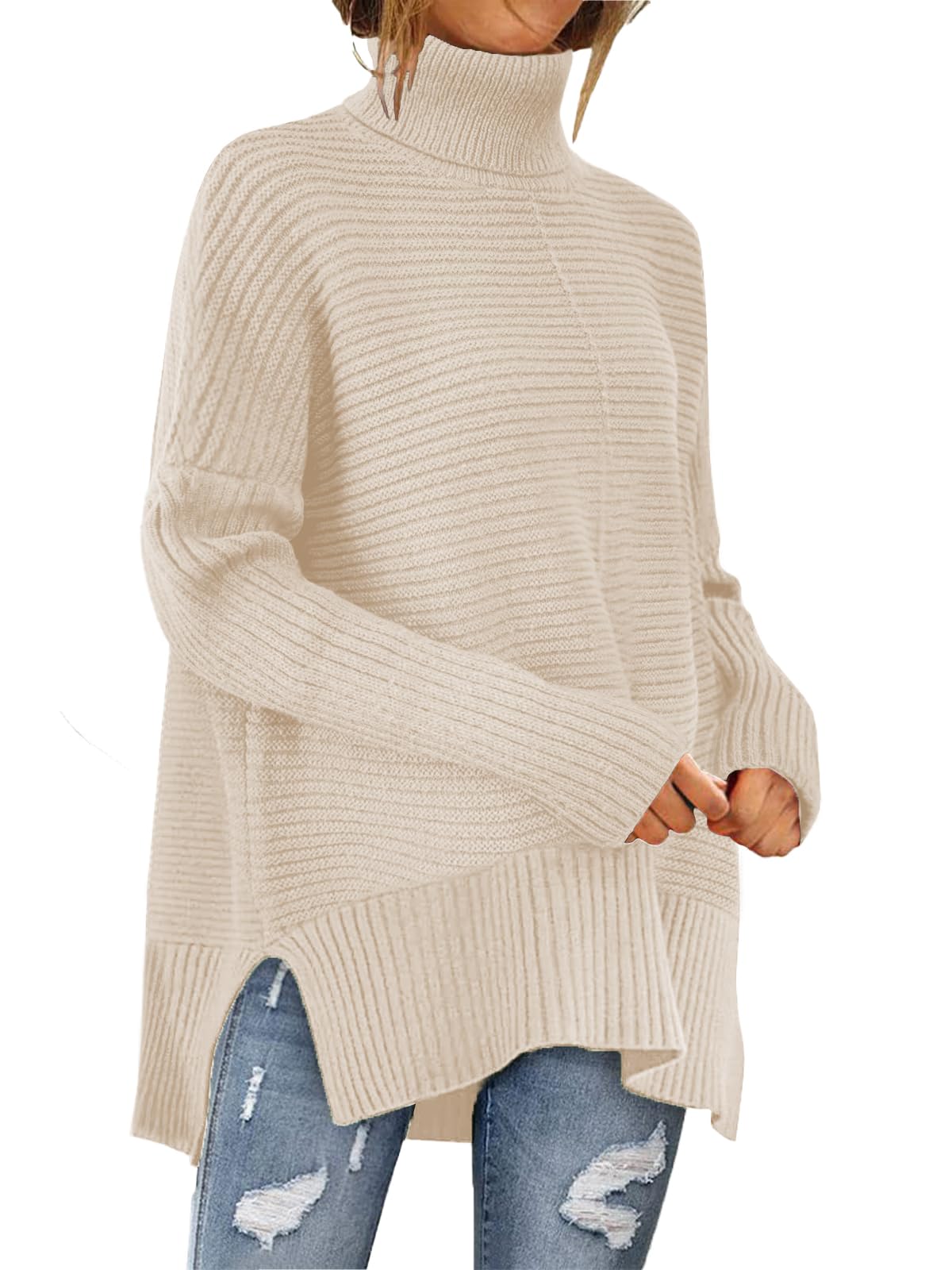 MixShe Womens Sweaters Fall Fashion Clothes Long Sleeve Tops Casual Turtleneck Shirts Ladies Trendy Cozy Pullover Sweatshirt