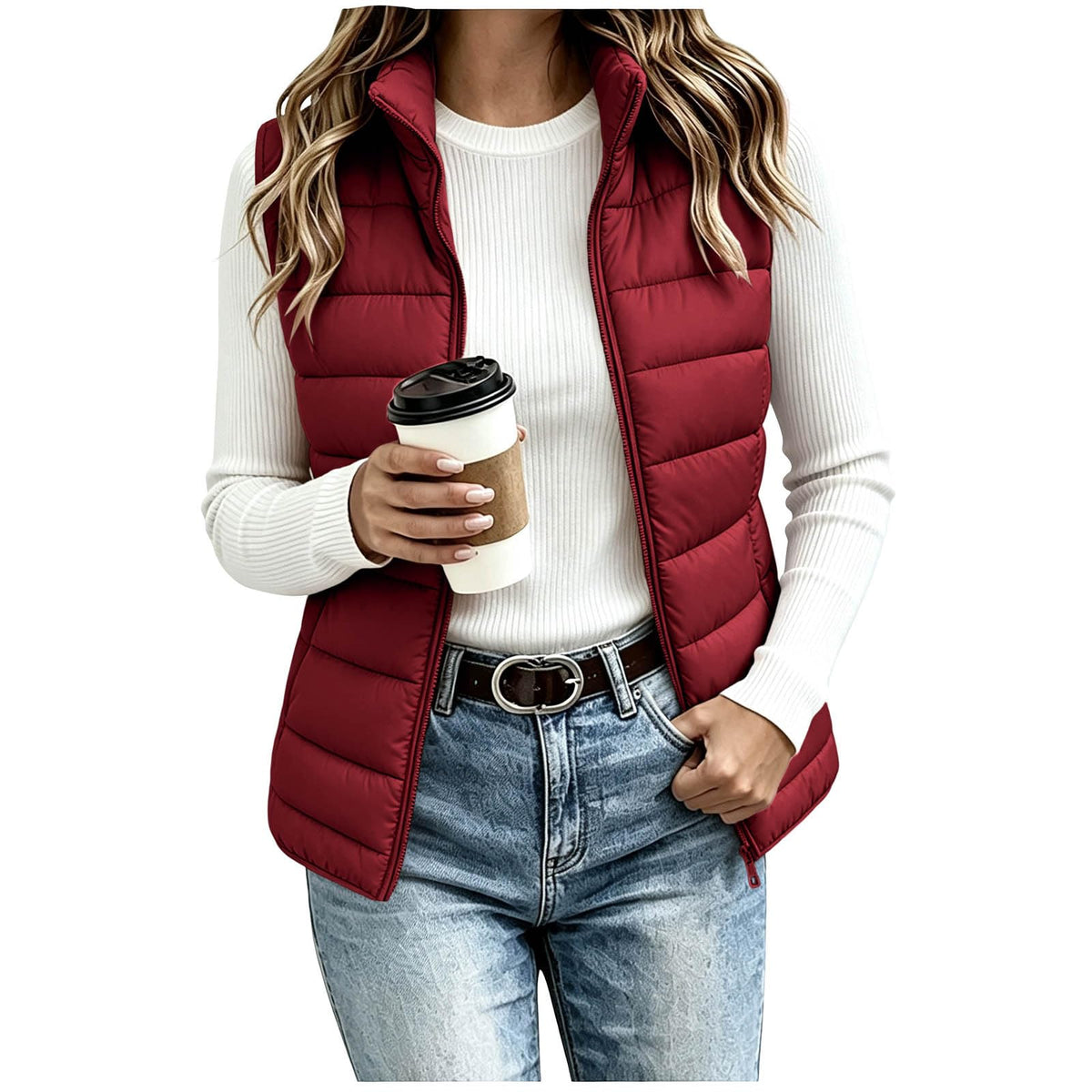 Women's Puffer Vest Lightweight Quilted Sleeveless Jacket Zip Up