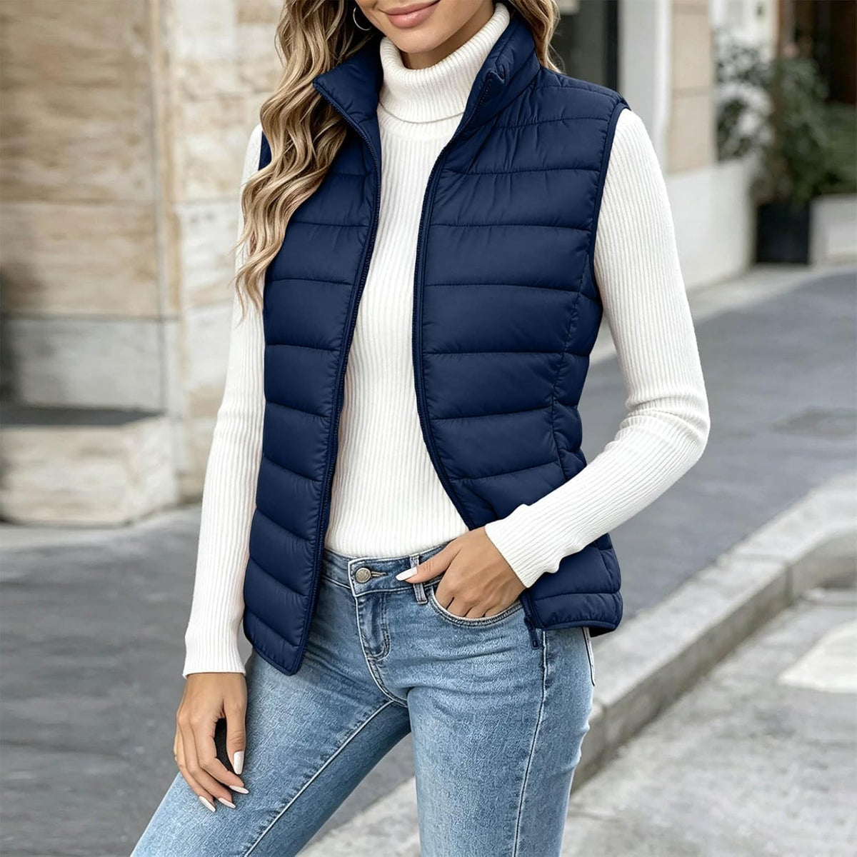 Women's Puffer Vest Lightweight Quilted Sleeveless Jacket Zip Up