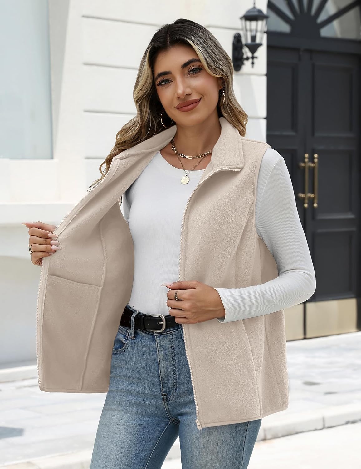 Zeagoo Womens Outerwear Vests With Pockets Zipper Sleeveless Fleece Jackets