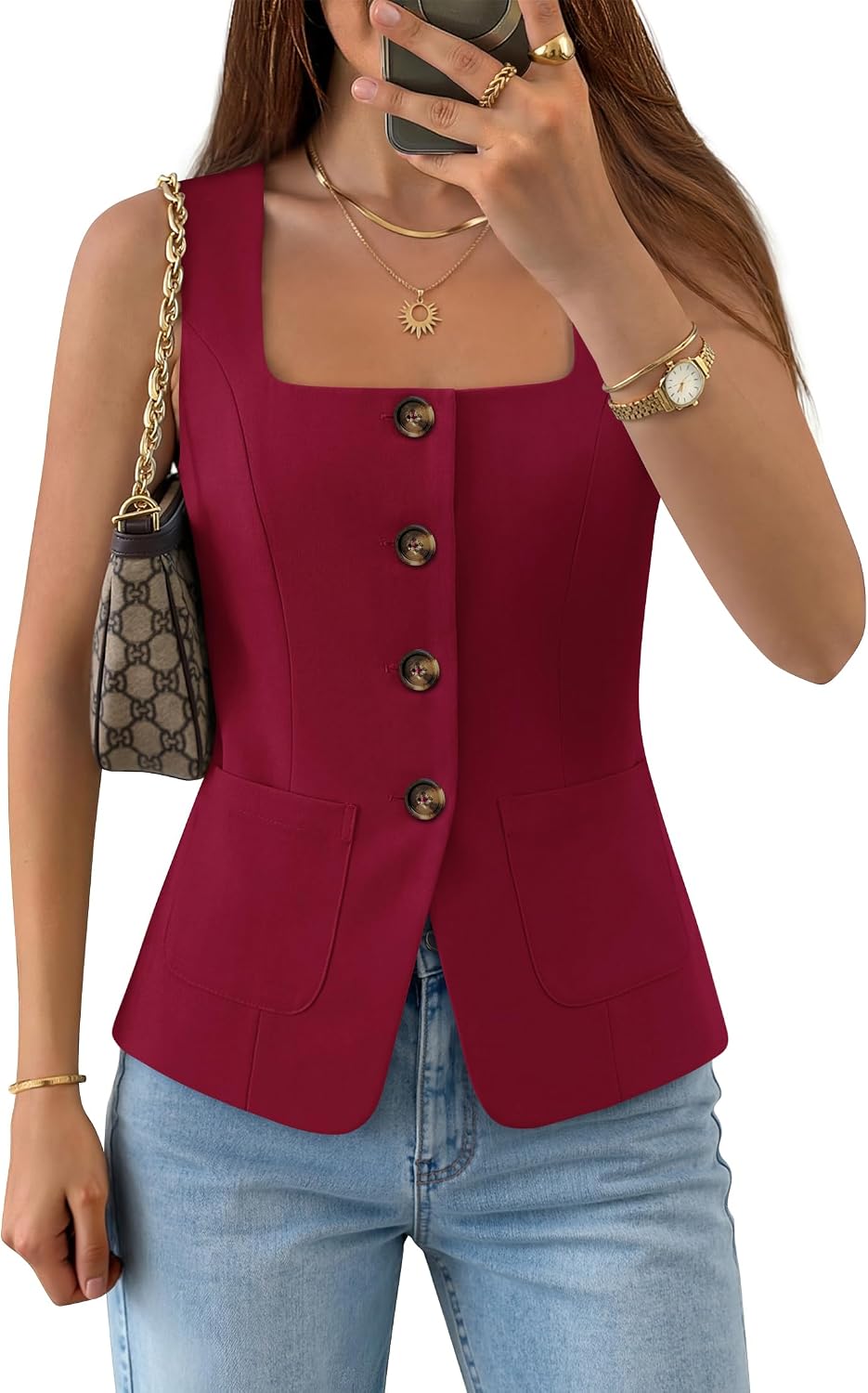 ZESICA Womens Business Casual Sleeveless Suit Vest Work Tops