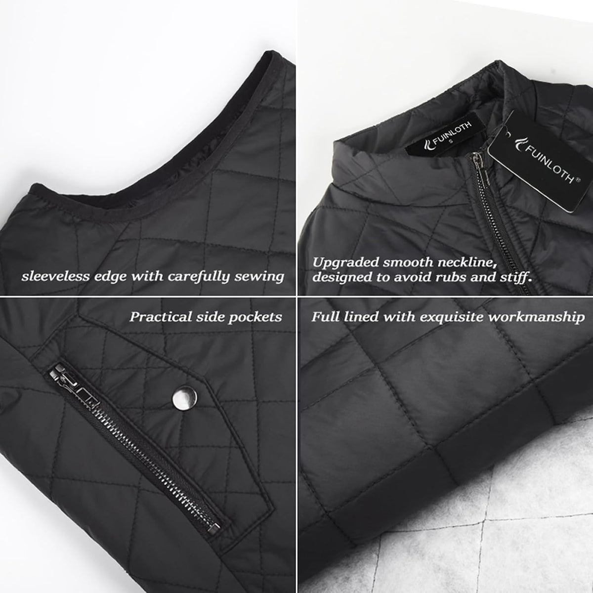Fuinloth Women's Quilted Vest Lightweight Puffer Stand Collar Zip Gilet