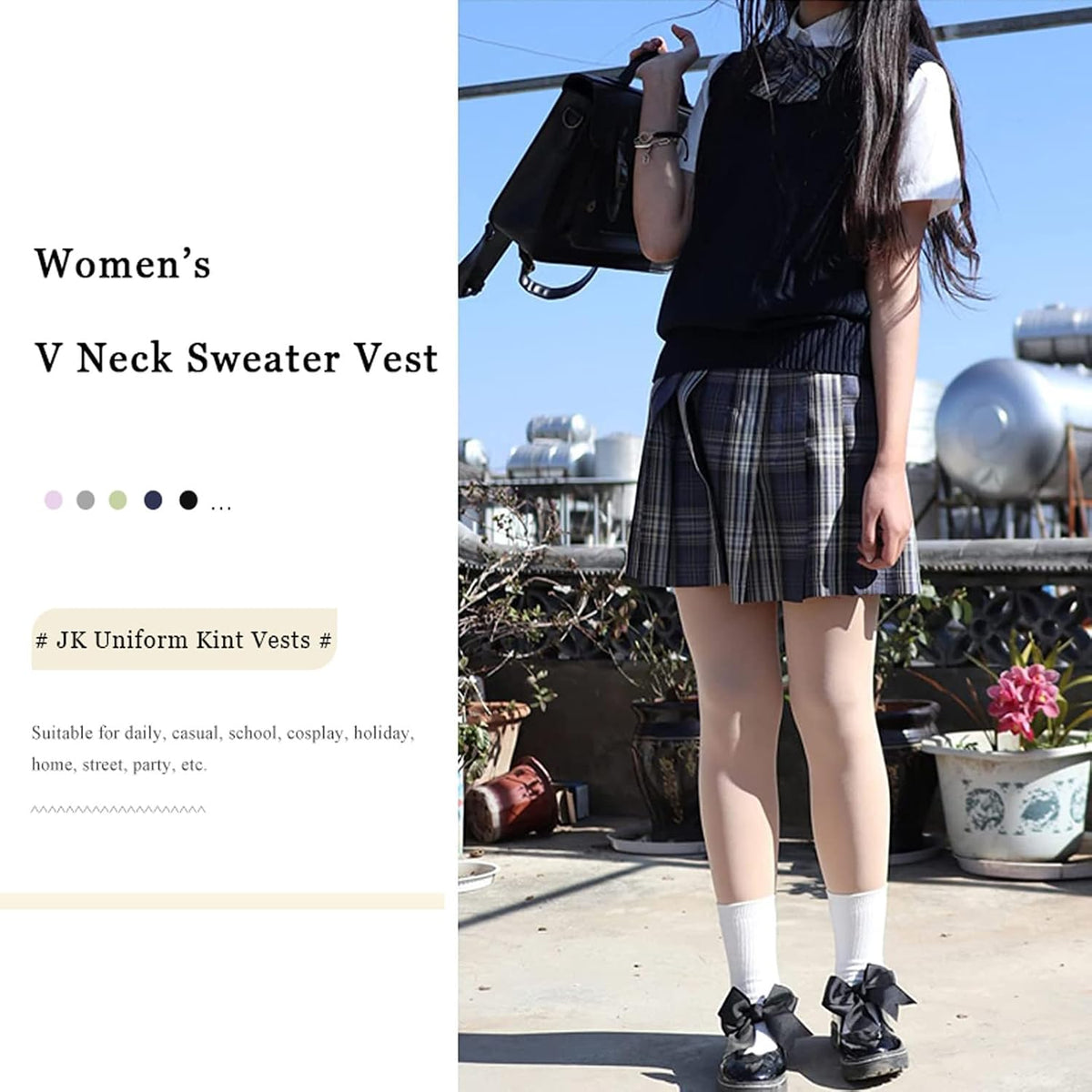 ZUEVI Women's Sweater Vest Classic V Neck Uniform Pullover Knitwear Tops