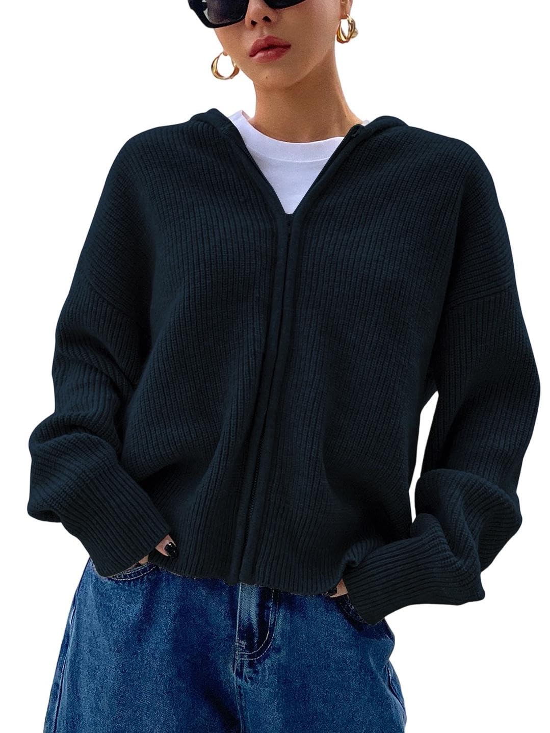SOLY HUX Zip Up Cardigan for Women Hooded Knit Sweater Jackets