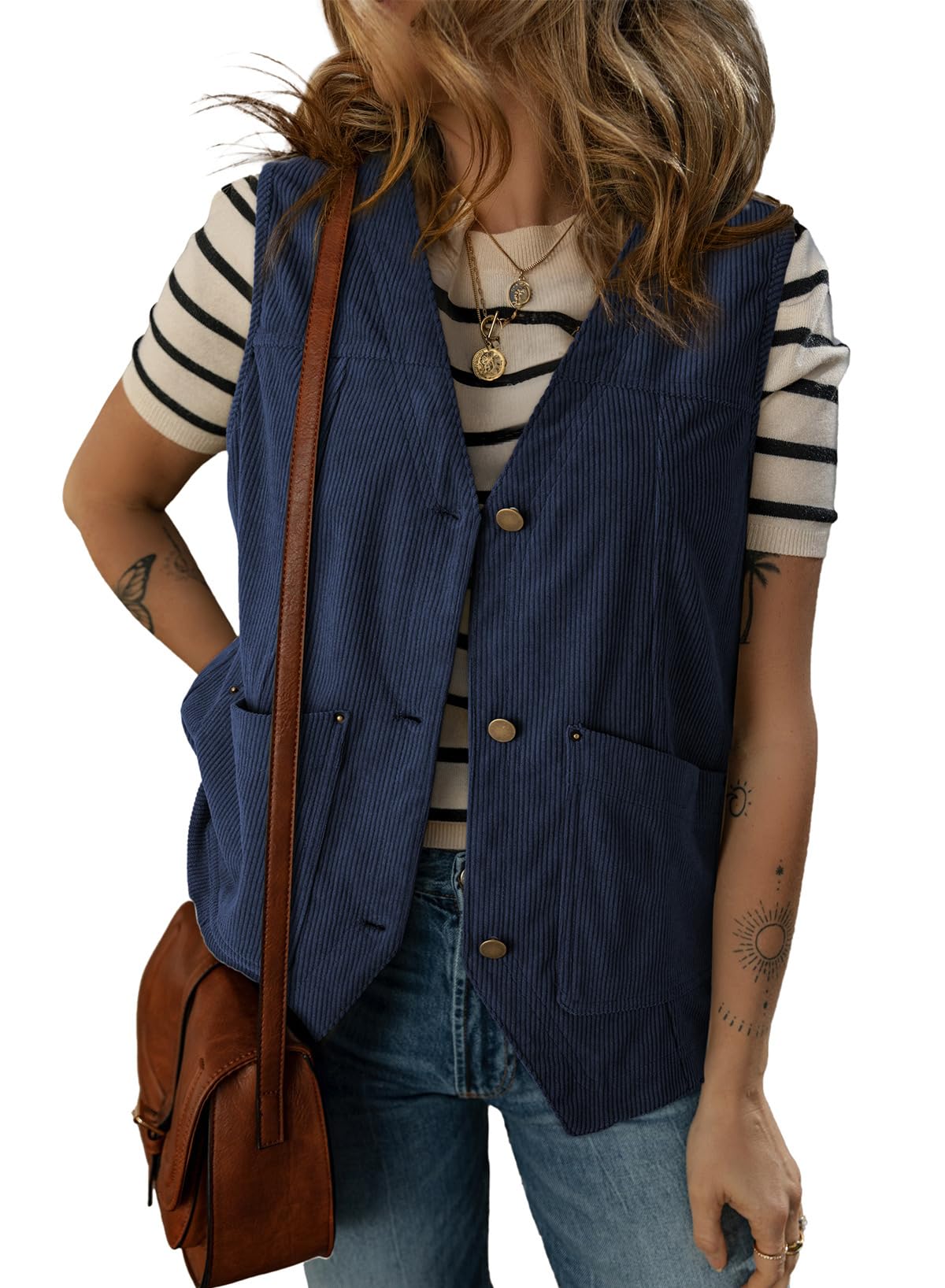 Dokotoo Womens Corduroy Vests Outerwear 2025 Button-Down Lightweight Waistcoat Sleeveless Jacket Casual Vest