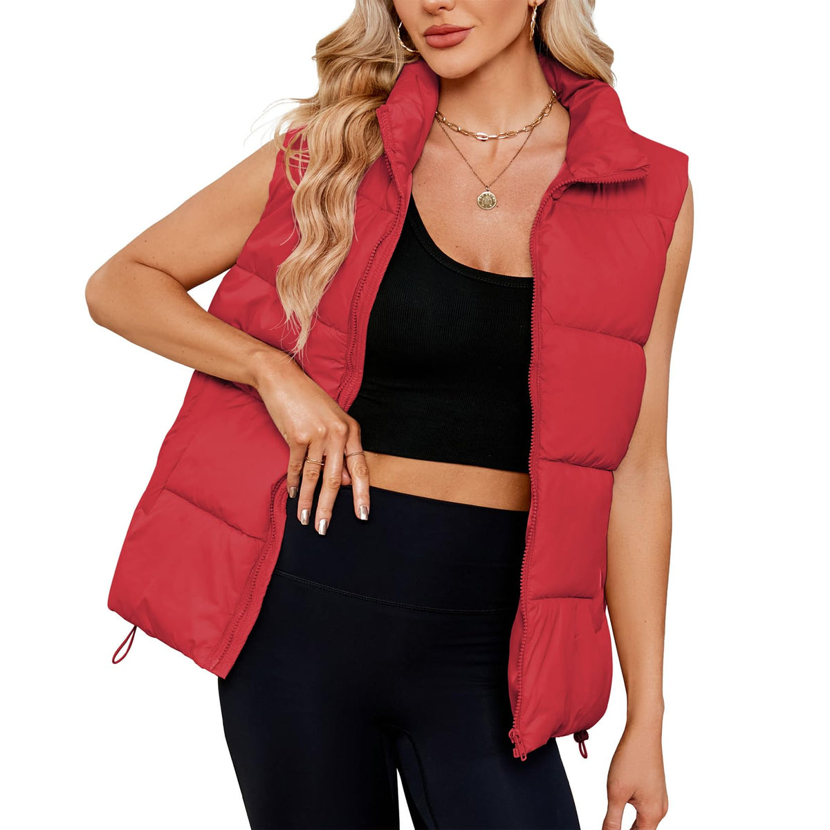 Century Star Puffer Vest for Women's Outerwear Vests Puffy Oversized 2024 Quilted Vest Tops Jackets Coat with Pockets