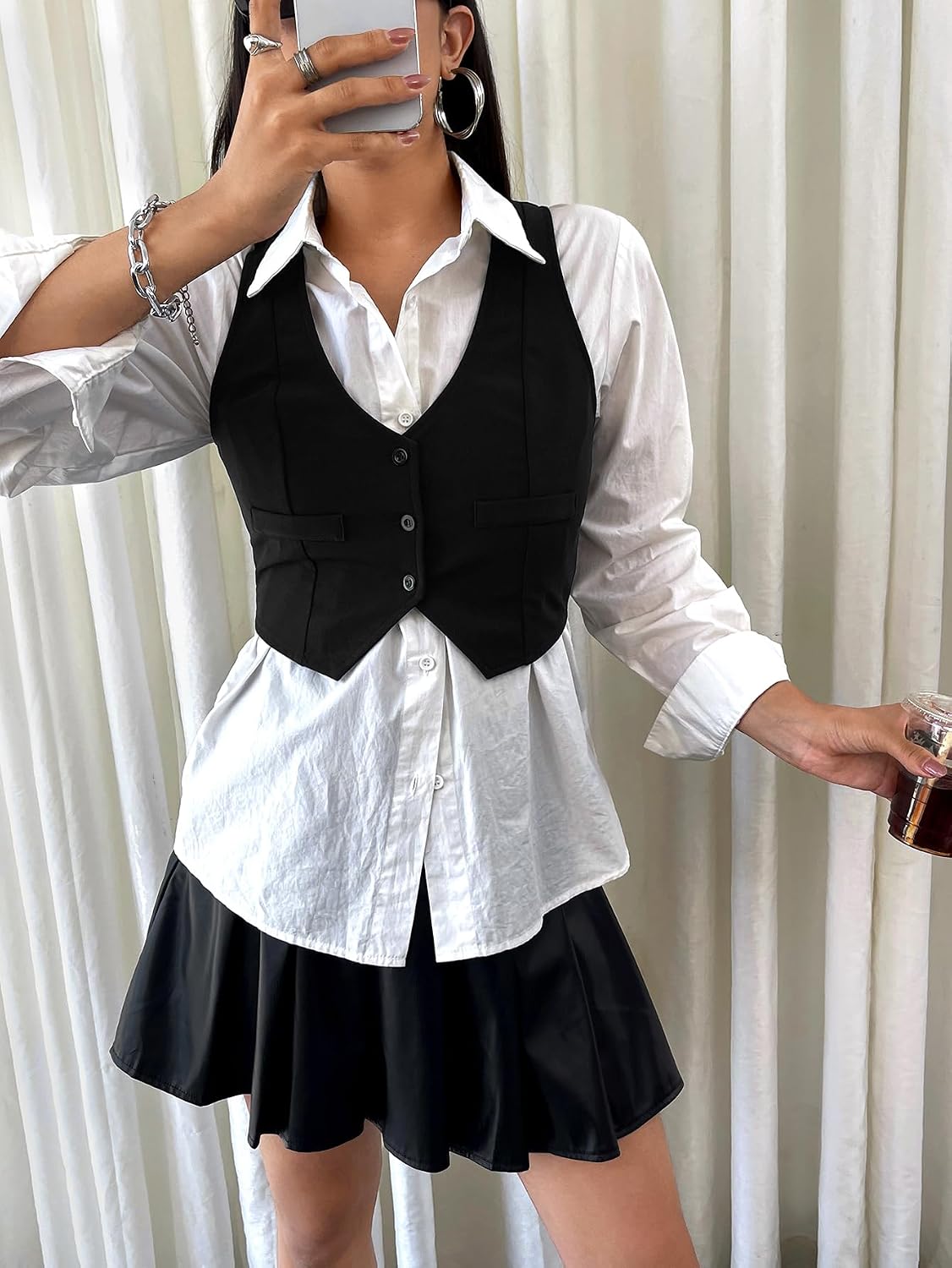 SweatyRocks Women's Solid Button Front Crop Waistcoat V Neck Vest Tops