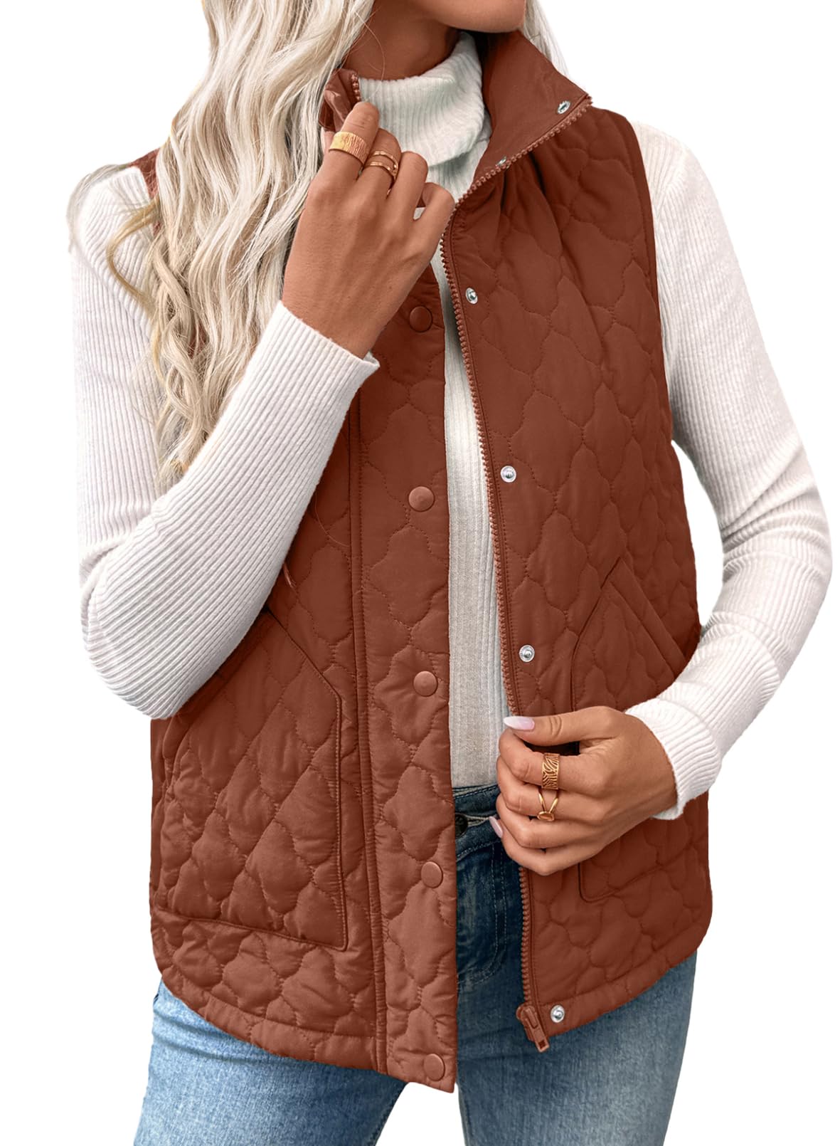 EVALESS Womens Puffer Vest Trendy Lightweight Quilted Jackets