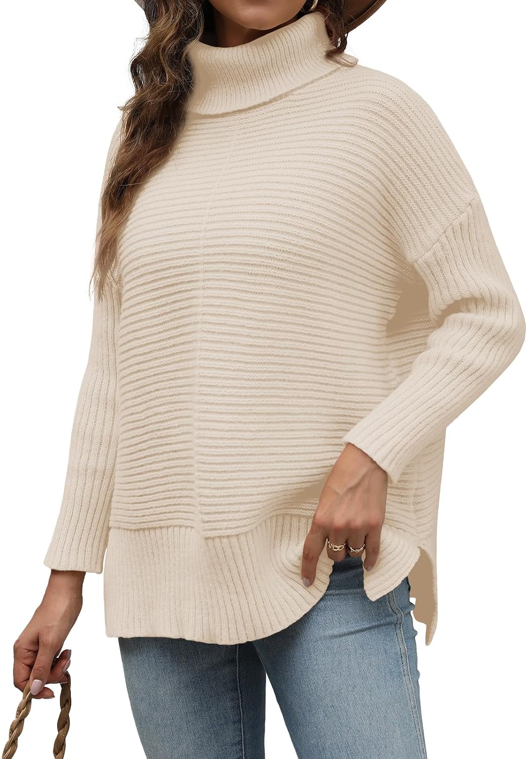 MixShe Womens Sweaters Fall Fashion Clothes Long Sleeve Tops Casual Turtleneck Shirts Ladies Trendy Cozy Pullover Sweatshirt