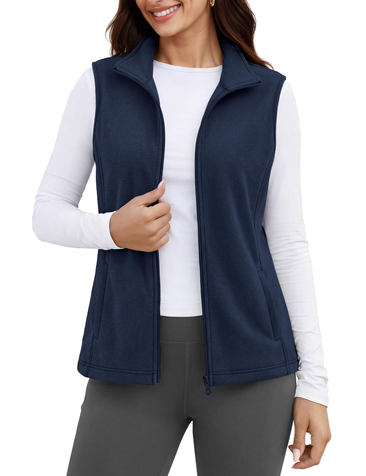 MAGCOMSEN Women's Fleece Vest Outerwear Sleeveless Lightweight Zip Jackets Warm Soft Vests with Zipper Pockets