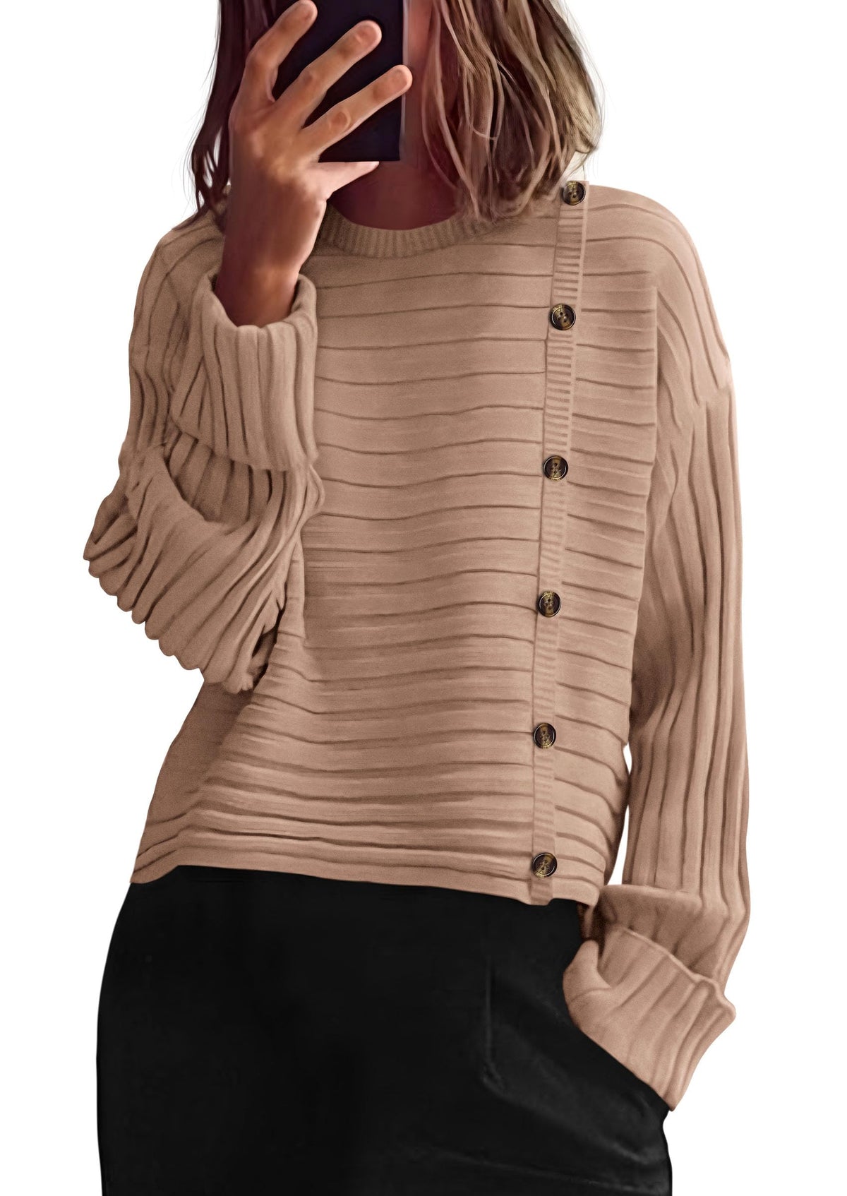 PRETTYGARDEN Womens Asymmetric Button Long Sleeve Sweater