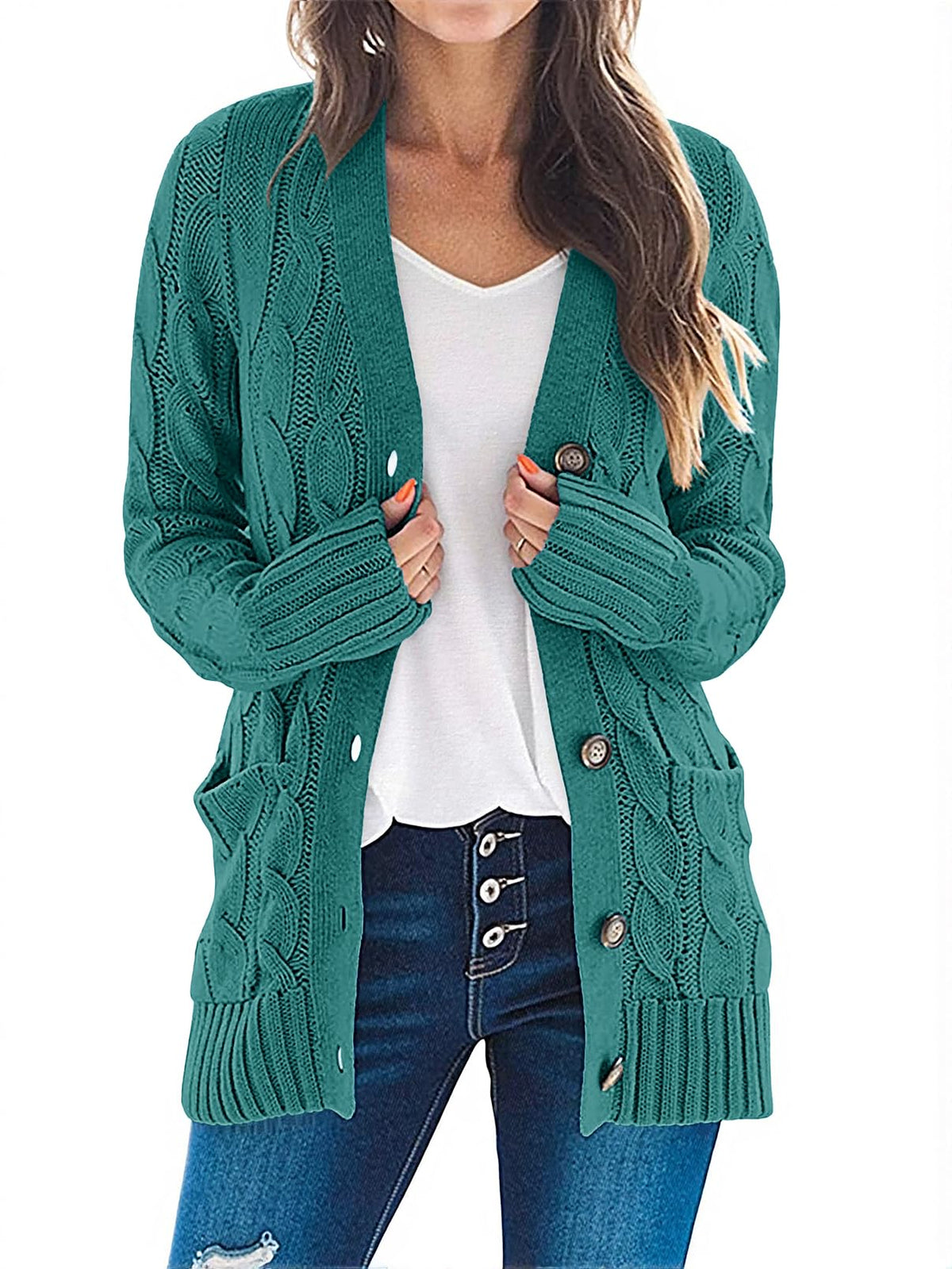 MEROKEETY Womens Fall 2026 Long Sleeve Cable Knit Cardigan Sweaters