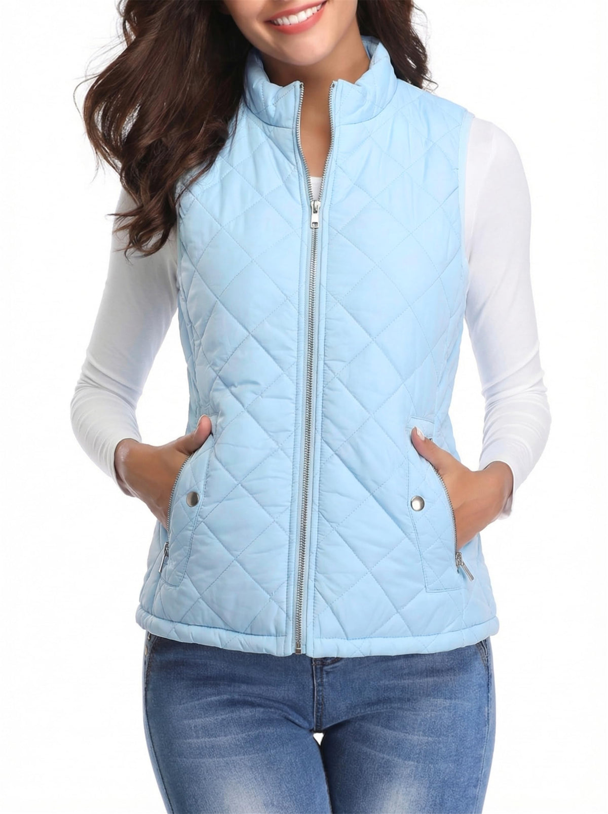 Fuinloth Women's Quilted Vest Lightweight Puffer Stand Collar Zip Gilet