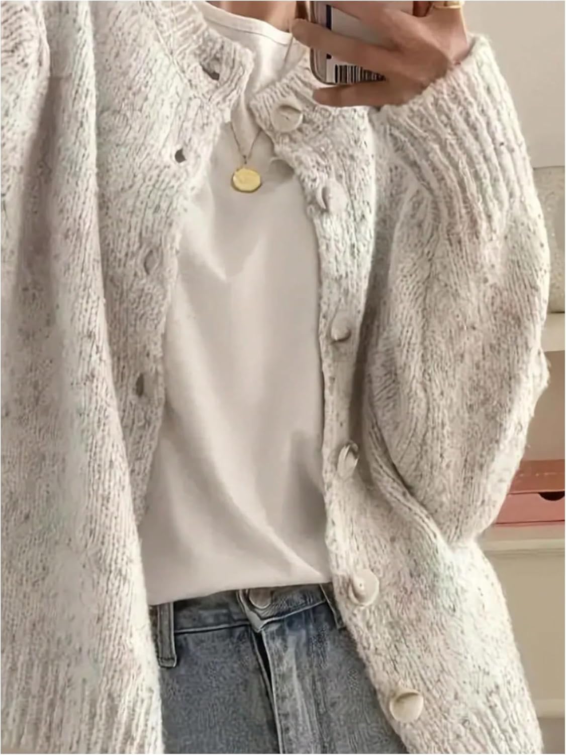 WDIRARA Women's Button Down Cardigan Sweaters Crewneck Long Sleeve Knit Outerwear Casual Knitwear