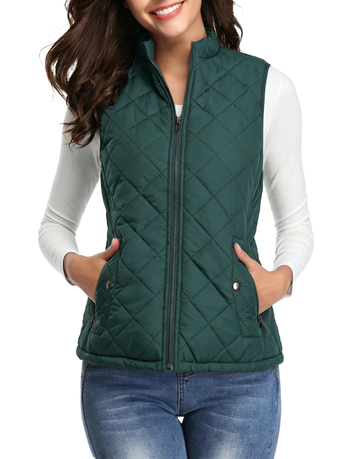 Fuinloth Women's Quilted Vest Lightweight Puffer Stand Collar Zip Gilet